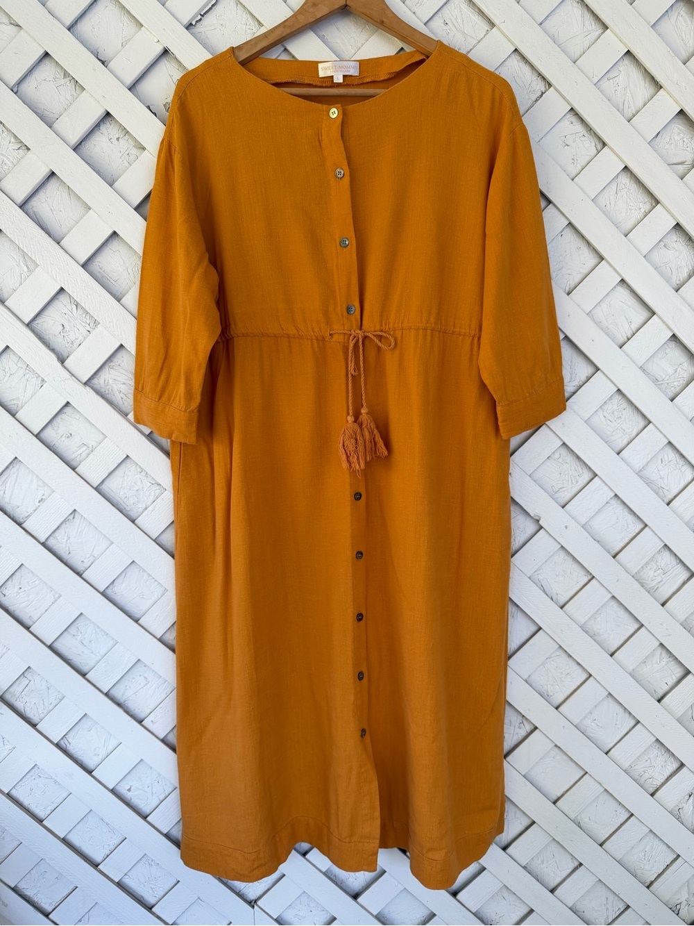 Sweet Mommy Tokyo Milano Linen Cotton Blend Burnt Orange/Pumpkin Midi Dress L